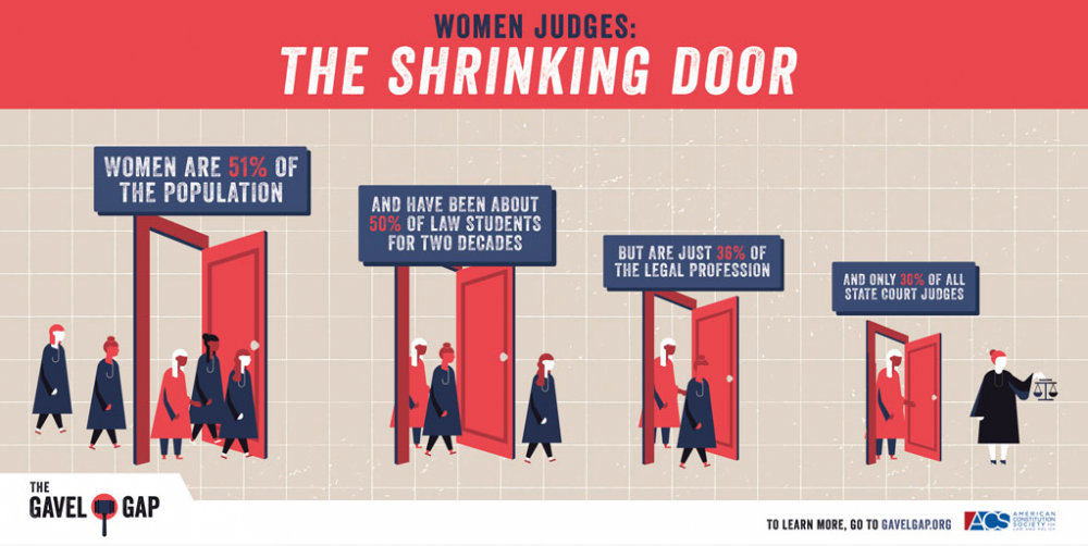 Info Graphic from the Gavel Gap showing "the shrinking door" for women in the justice system.